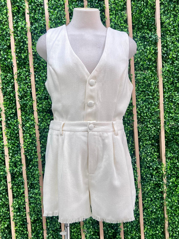 Cream Frayed Linen Vest