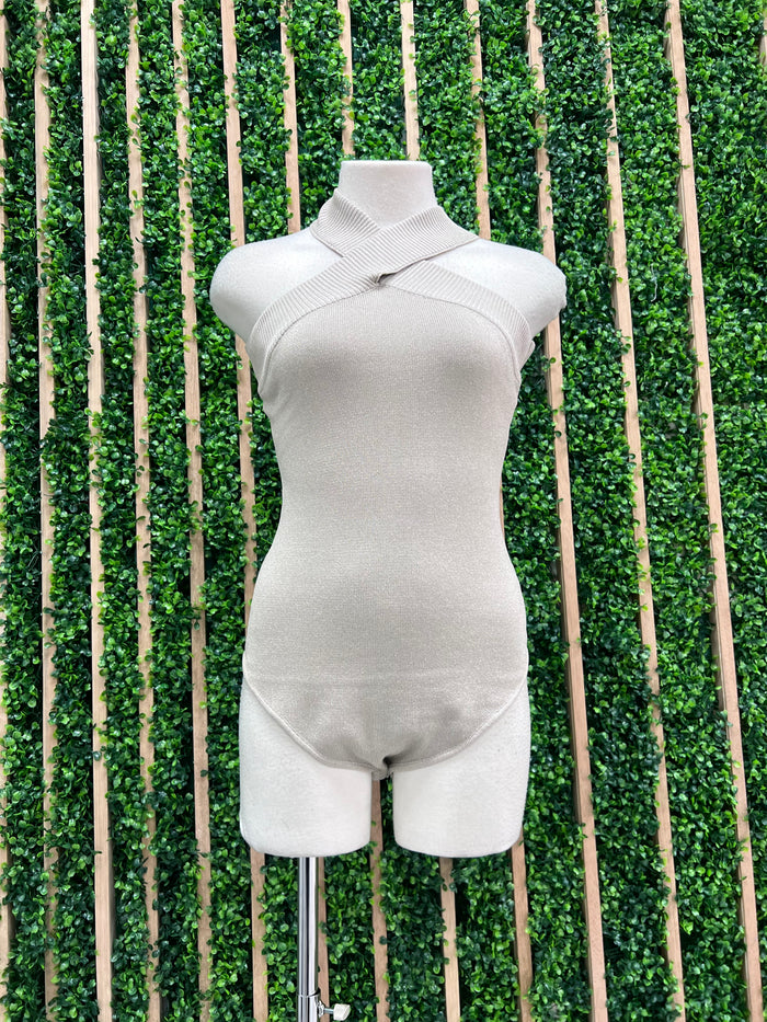 Metallic Cris Cross Sweater Bodysuit