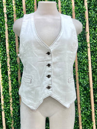 Structured Long White Denim Vest