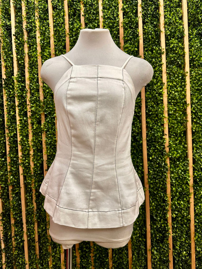 Off White Stitch Detail High Neck Denim Top