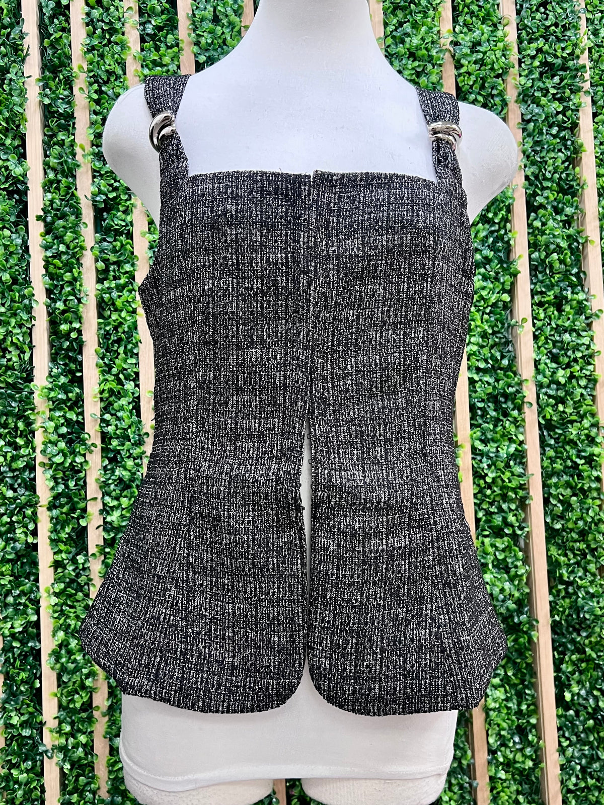 Black Textured Tweed Vest