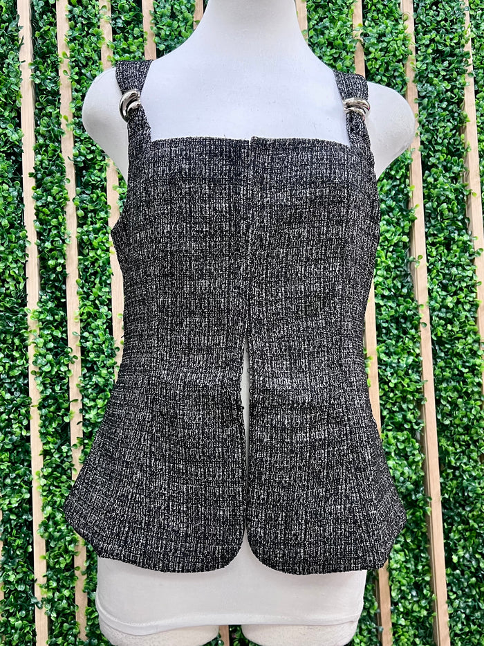 Black Textured Tweed Vest