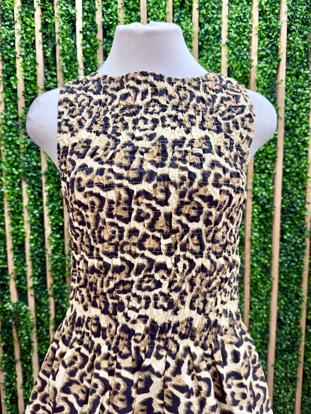 Leopard Print Smocked Short Dress