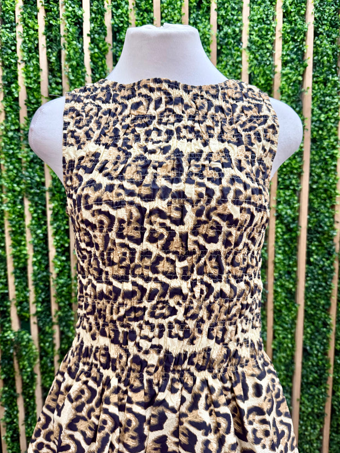 Leopard Print Smocked Short Dress
