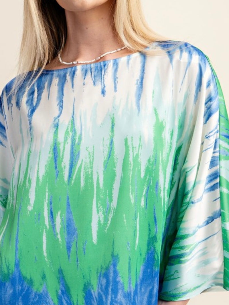 Blue Green Ombre Boat Neck Dress