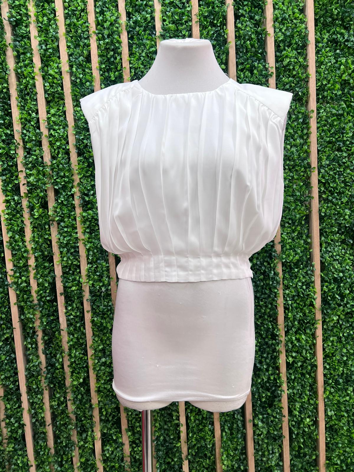 Off WHite Pleated Sleeveless Top