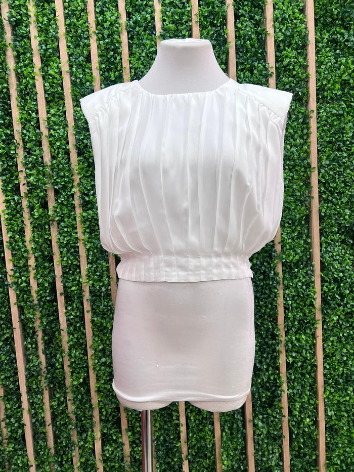 Off WHite Pleated Sleeveless Top