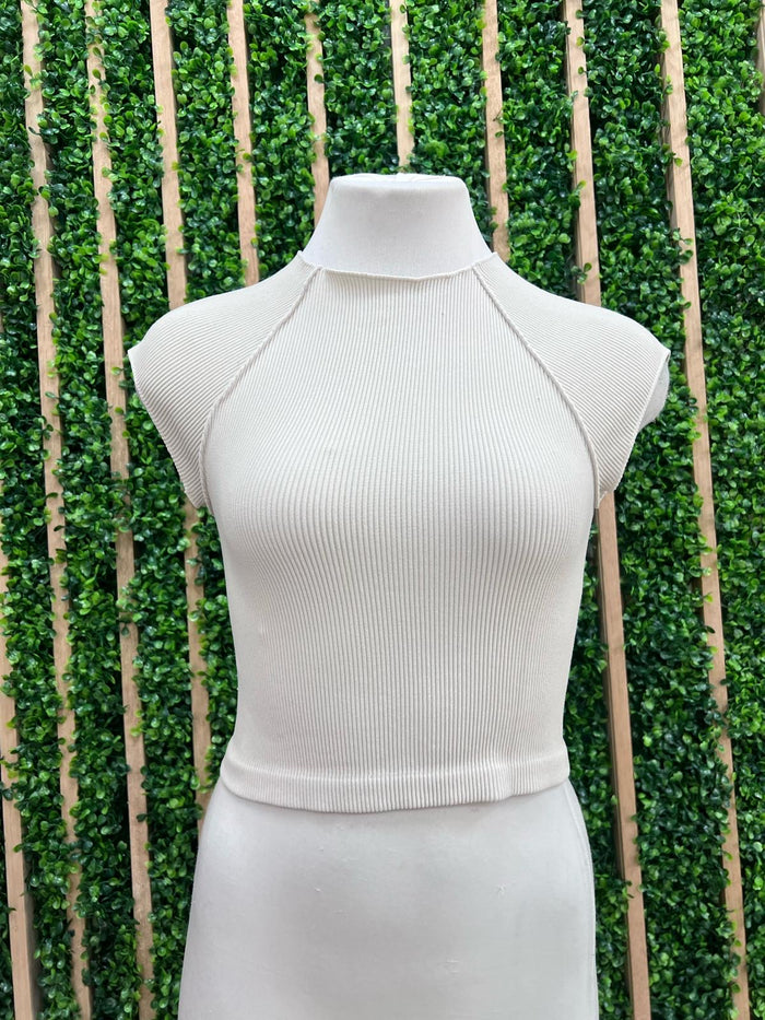 Solid Ribbed Round Neck Crop Top