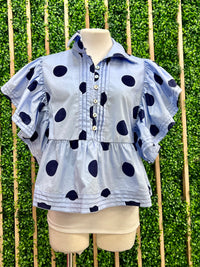 Polka Dot Ruffle Sleeve Blouse