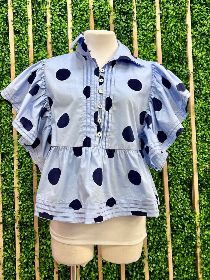 Polka Dot Ruffle Sleeve Blouse
