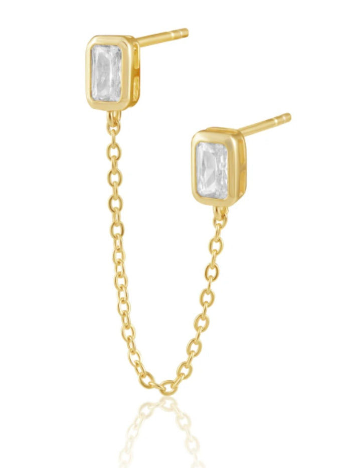 SJ Double Esmerald Cut Chain Single Stud