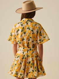 Beige Lemon Flared Short Blouse Dress