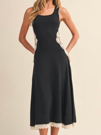 Black Side Crochet Scoop Neck Midi Dress