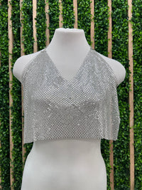 Rhinestone Detail V Neckline Chain Crop Top