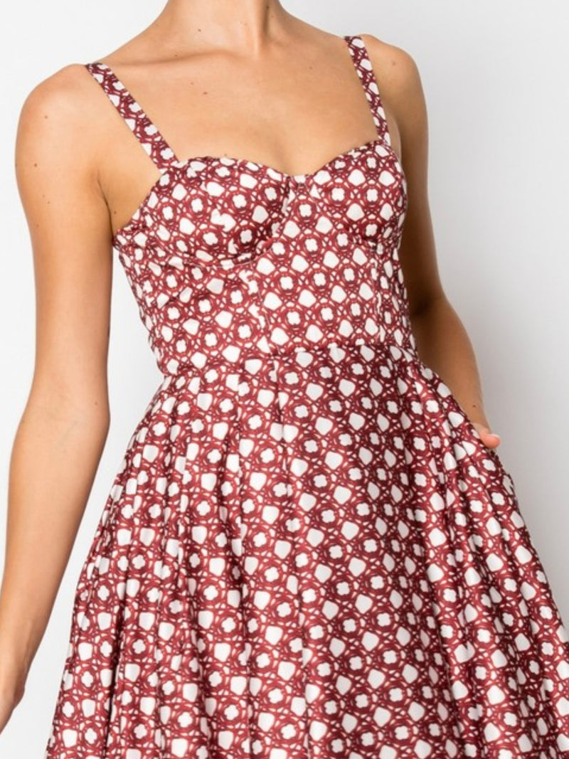 Beautiful Wine Geo Bustier Midi Dress