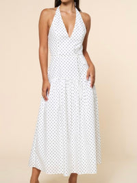 White Black Polka Dot Halter Maxi Dress