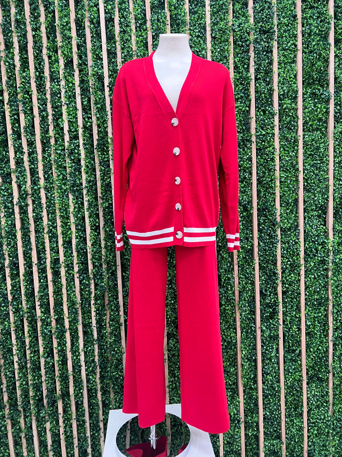 Red Knit Cardigan Set