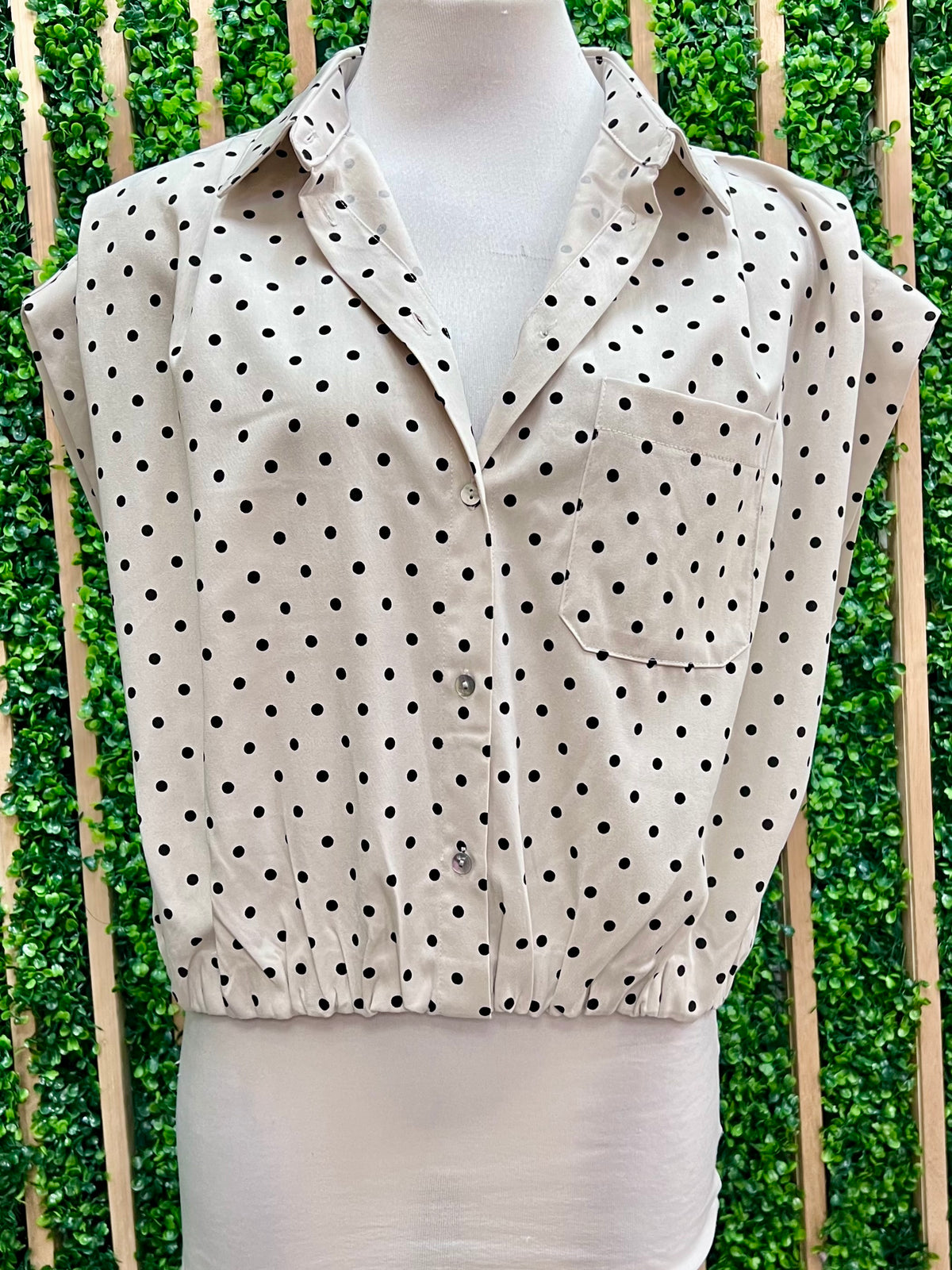 Ivory Polka Dot Sleeveless Bubble Zipper Top