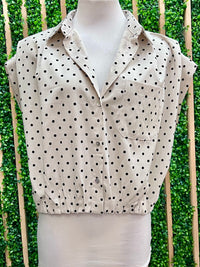 Ivory Polka Dot Sleeveless Bubble Zipper Top
