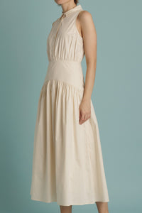 Eggshell Curved Yoke Midi Shirt Dress