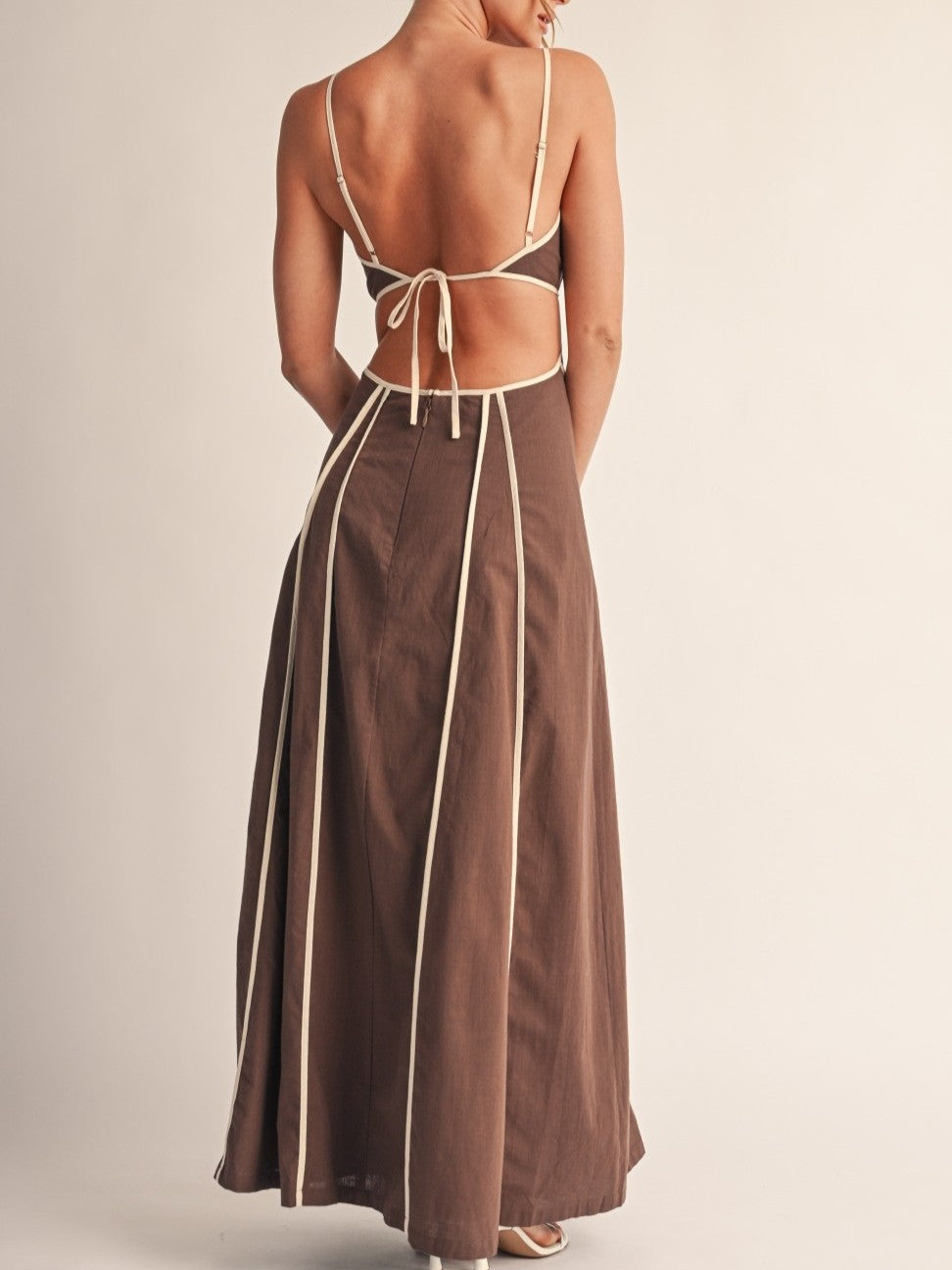 Chocolate Contrast Trim Cutout Maxi Dress