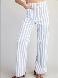 Blue White Striped Straight Leg Pants