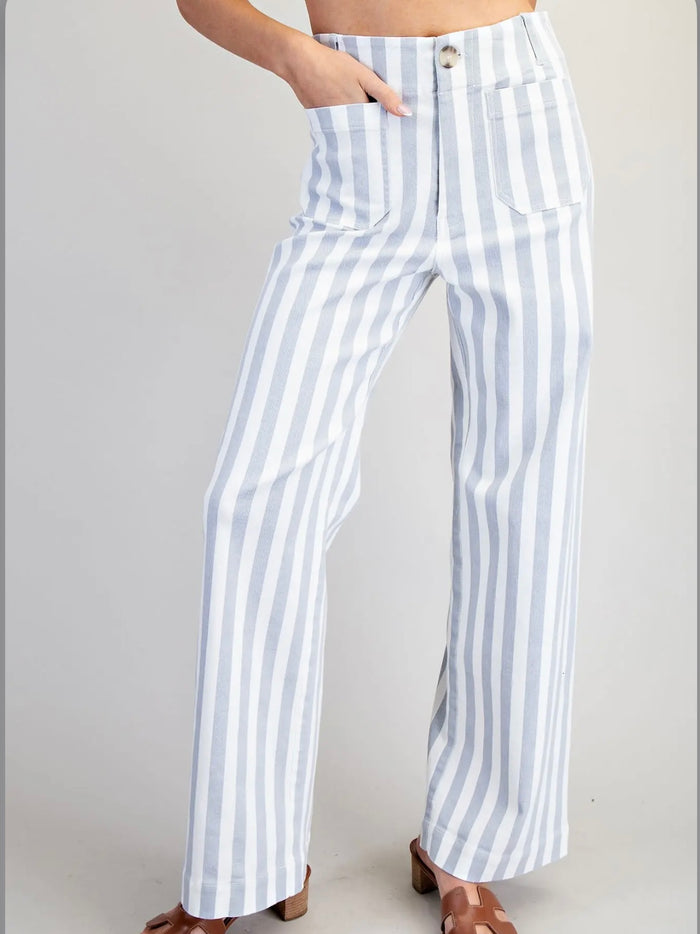 Blue White Striped Straight Leg Pants