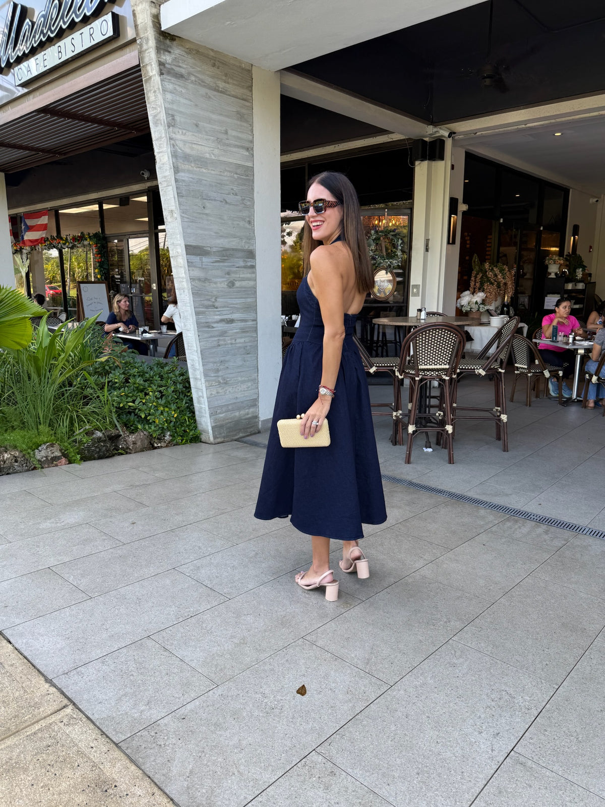 Beautiful Dark Denim Halter Midi Dress