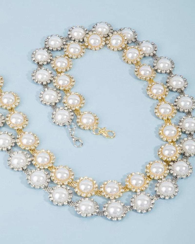 Pearl And Rhinestone Disc Chain Belt