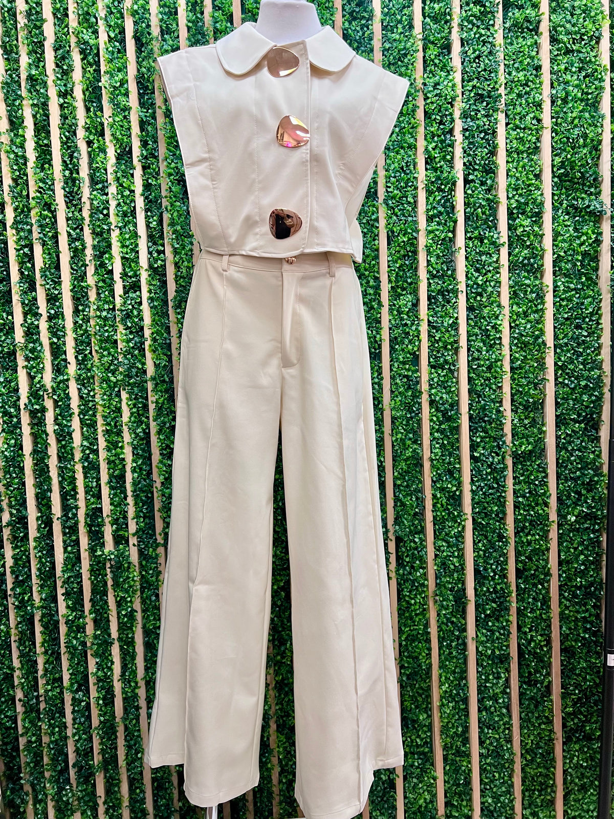 Ivory High-Waisted Wide-Leg Pants