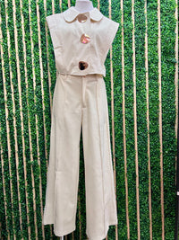 Ivory High-Waisted Wide-Leg Pants