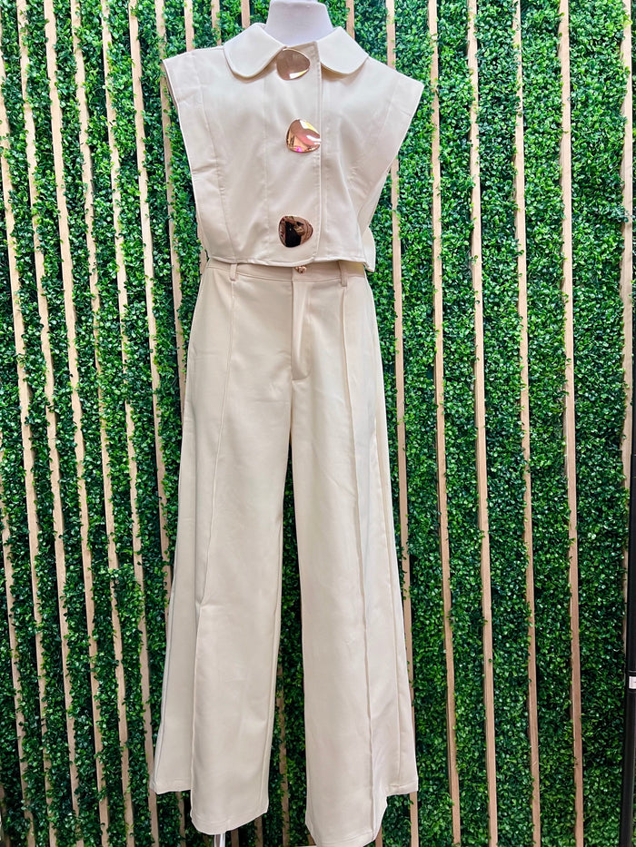Ivory High-Waisted Wide-Leg Pants
