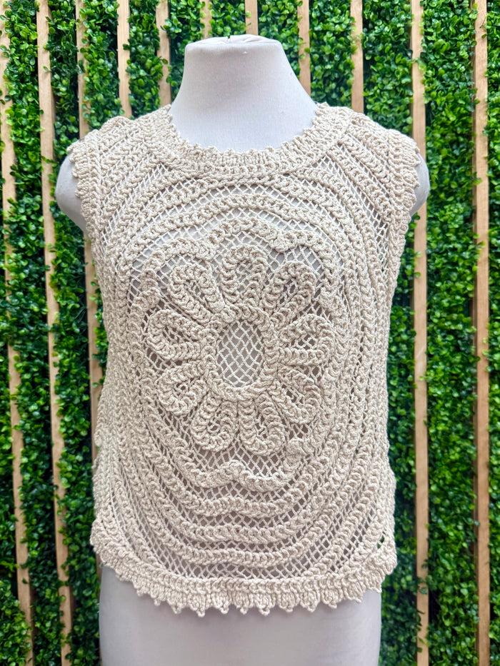 Cream Flower Knit Top