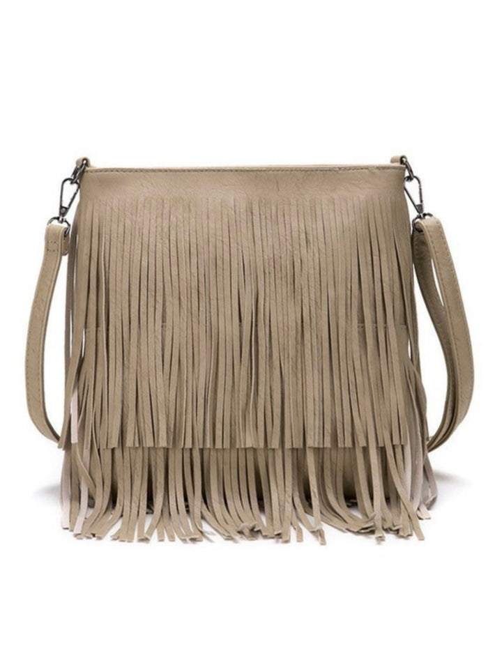 Double Layer Tassel Pleather Crossbody Bag
