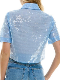 Pocket Detail Sequin Crop Blouse