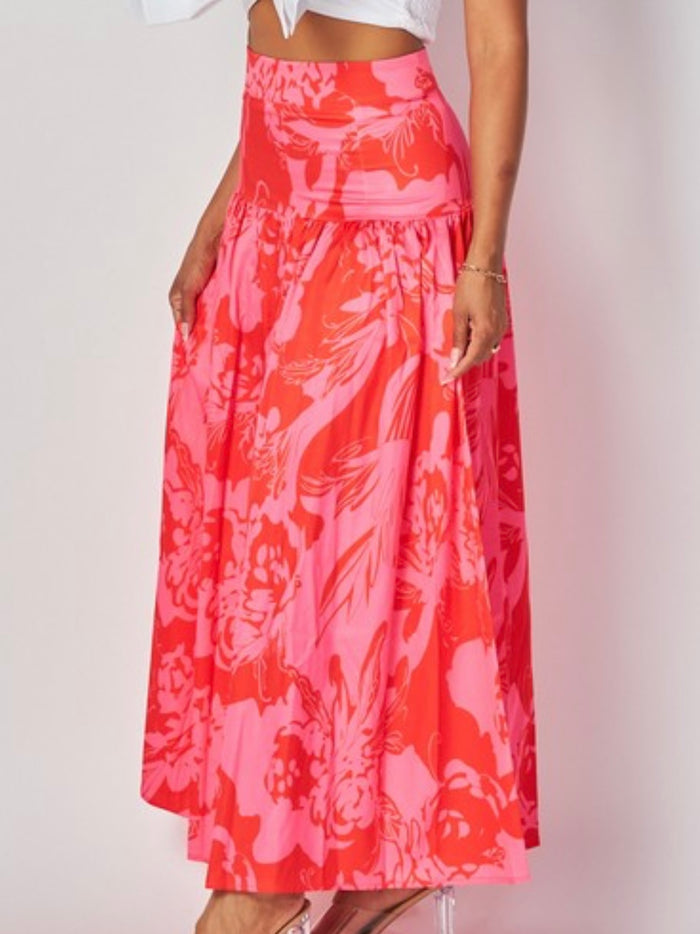 Drop Waist Abstract Floral Maxi Skirt