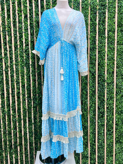 Beautiful Boho Blue Block Maxi Dress