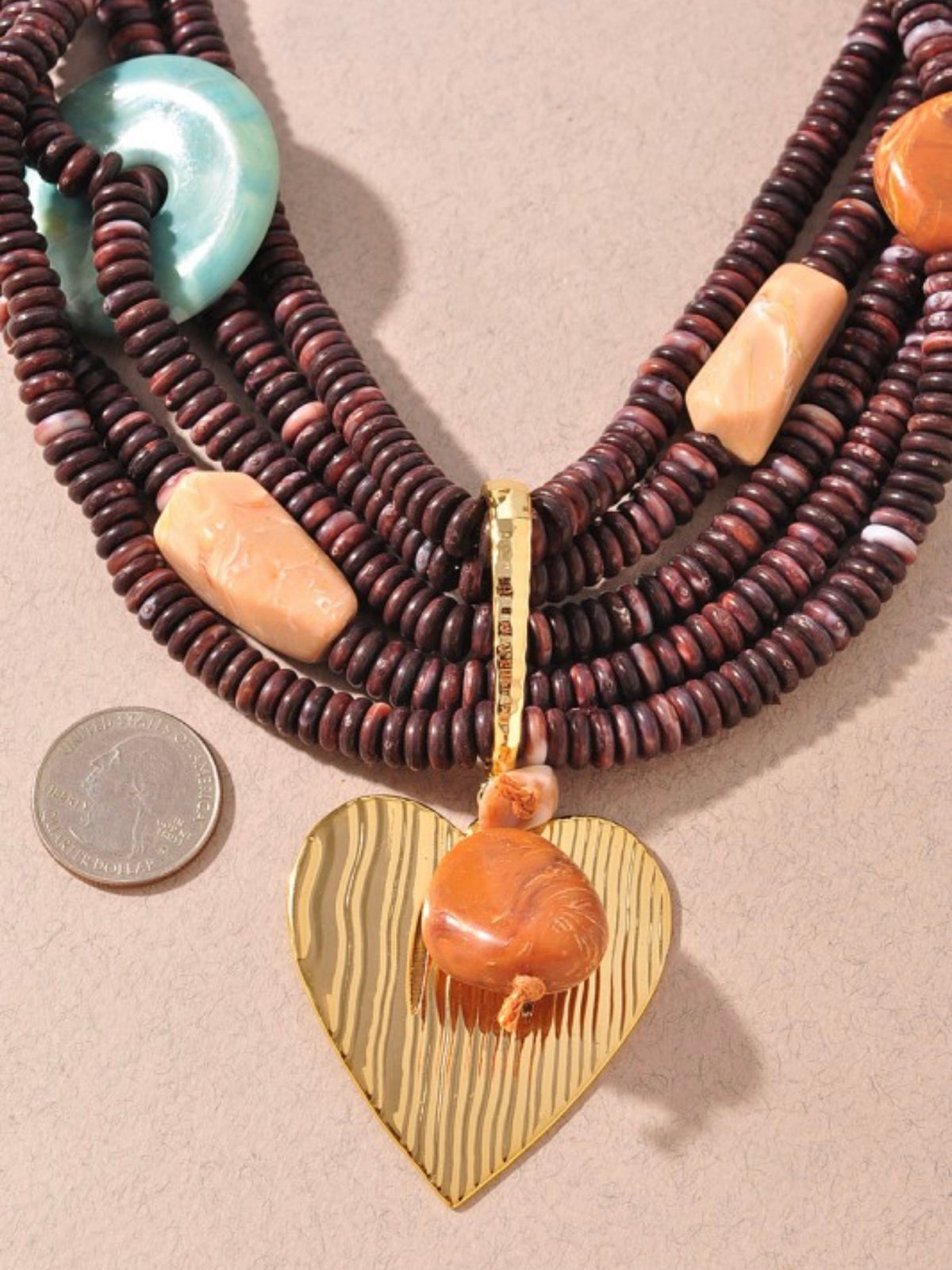 Boho Layered Wood Bead Heart Necklace