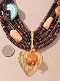 Boho Layered Wood Bead Heart Necklace