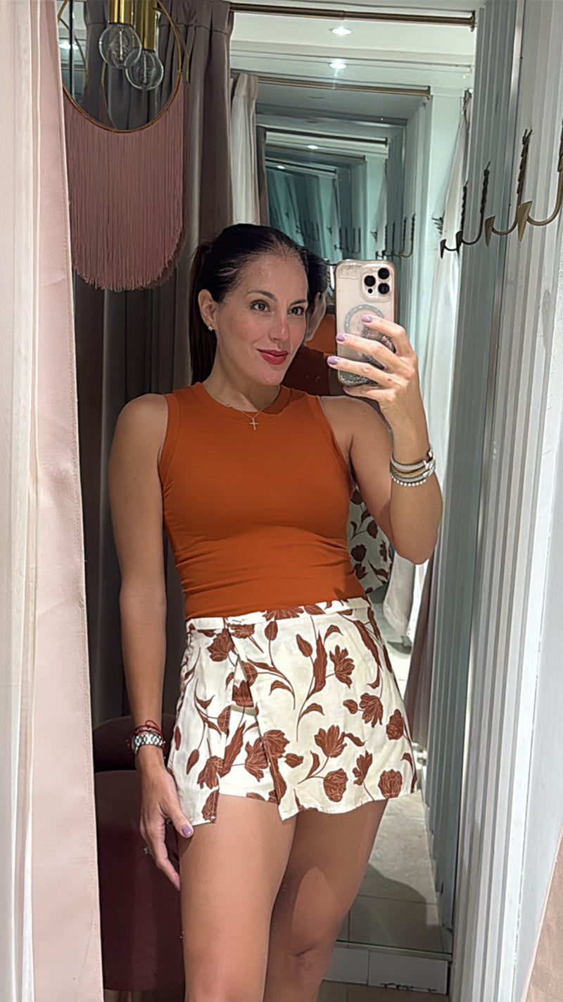Natural Brown Wrap Skort