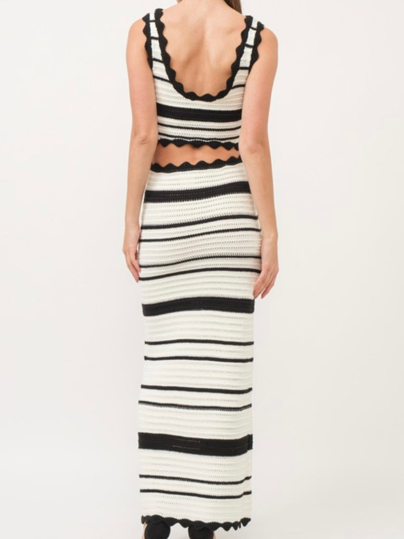 Ivory Black Crochet Knit Maxi Set