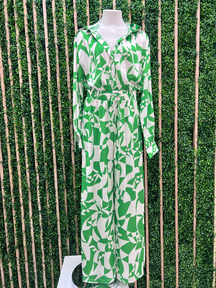 Green Ivory Blouse Jumpsuit