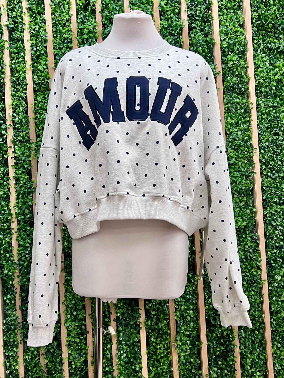 Amour Polka Dot Heather Grey Oversized Crew Neck Sweater