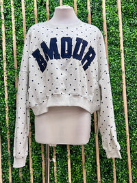 Amour Polka Dot Heather Grey Oversized Crew Neck Sweater