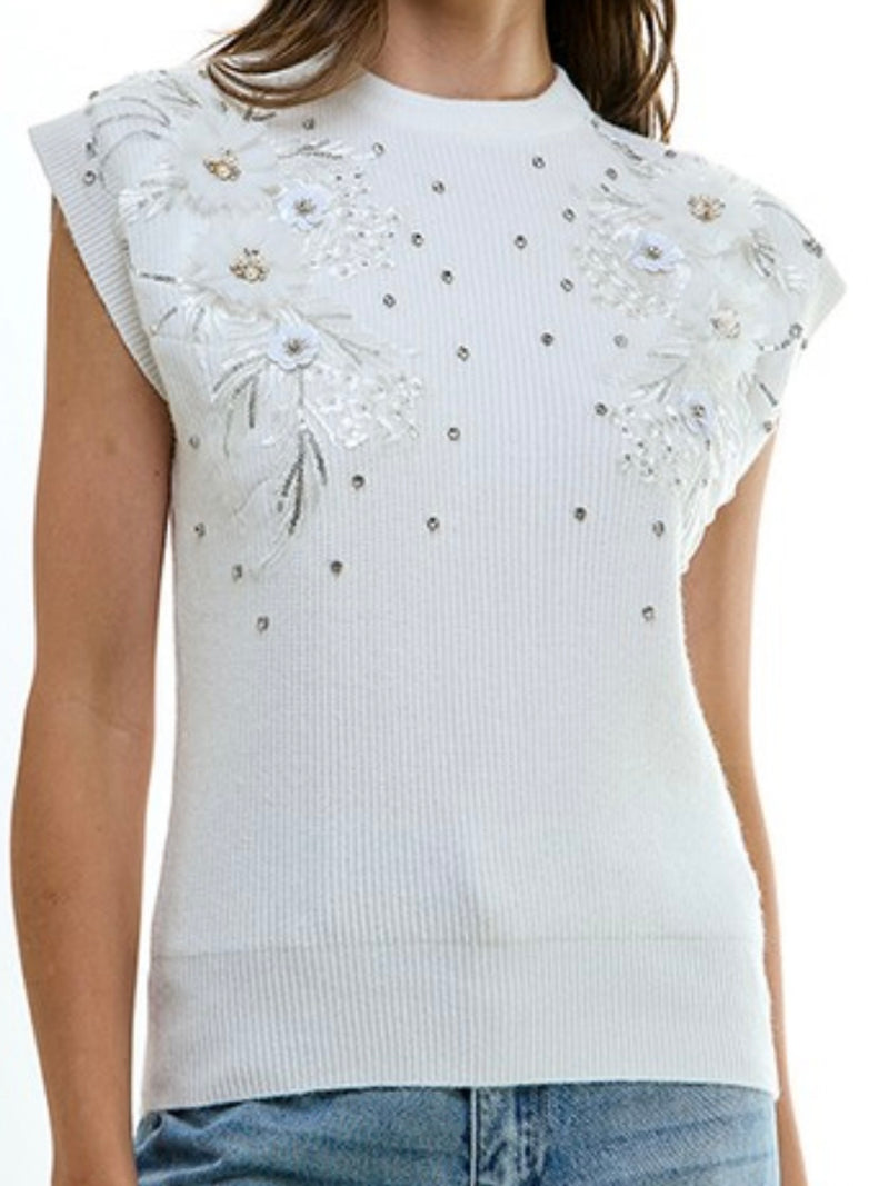 Crystal Embellished Sleeveless Sweater