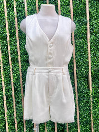 Cream Frayed Hem Linen Shorts