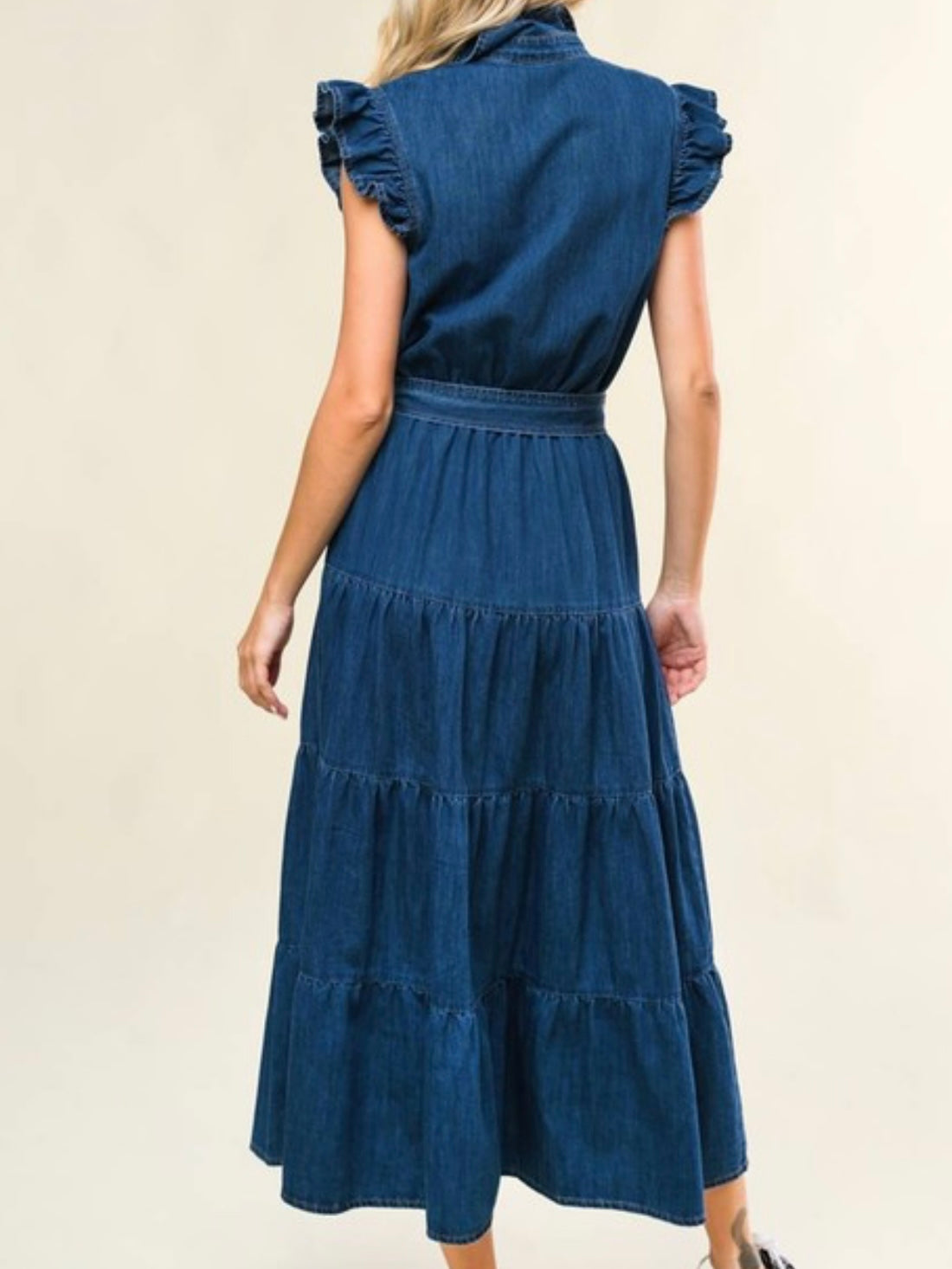 Ruffled Denim Midi Dress