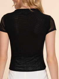 Black Sheer Mesh Short-Sleeve Top