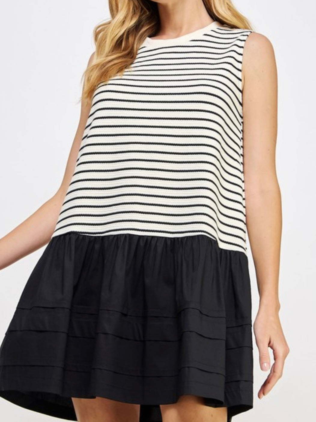 White Stripe Drop Waist Short Dress
