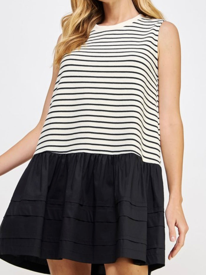 White Stripe Drop Waist Short Dress